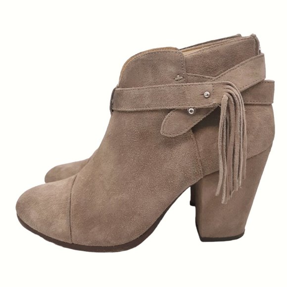Rag & Bone Harrow Ankle Wrap Fringe Beige Suede Ankle Boots 39.5 - Picture 2 of 16